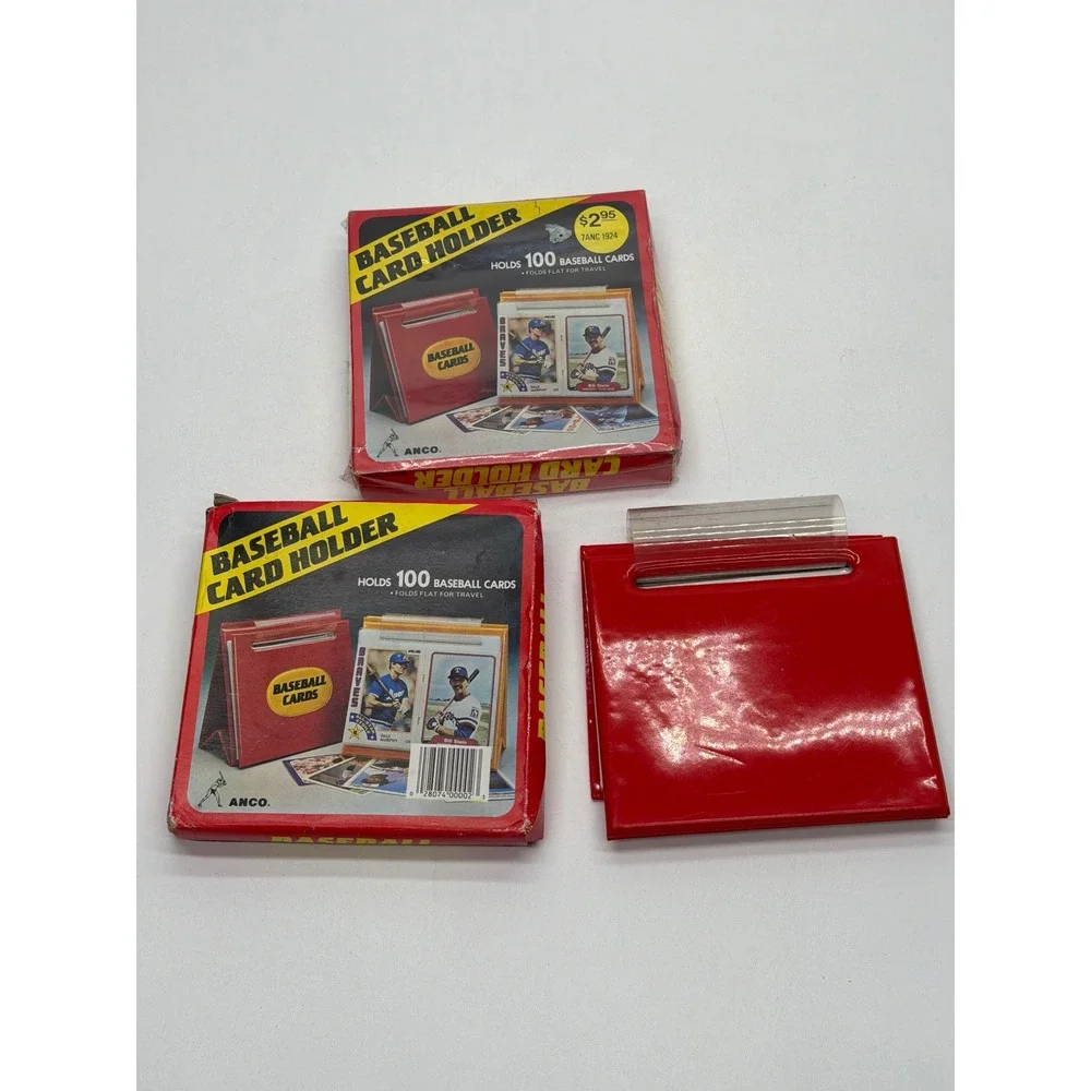 Vintage ANCO Baseball Card Holder Lot of 3 Red Yellow Vinyl 100 Card Capacity‎